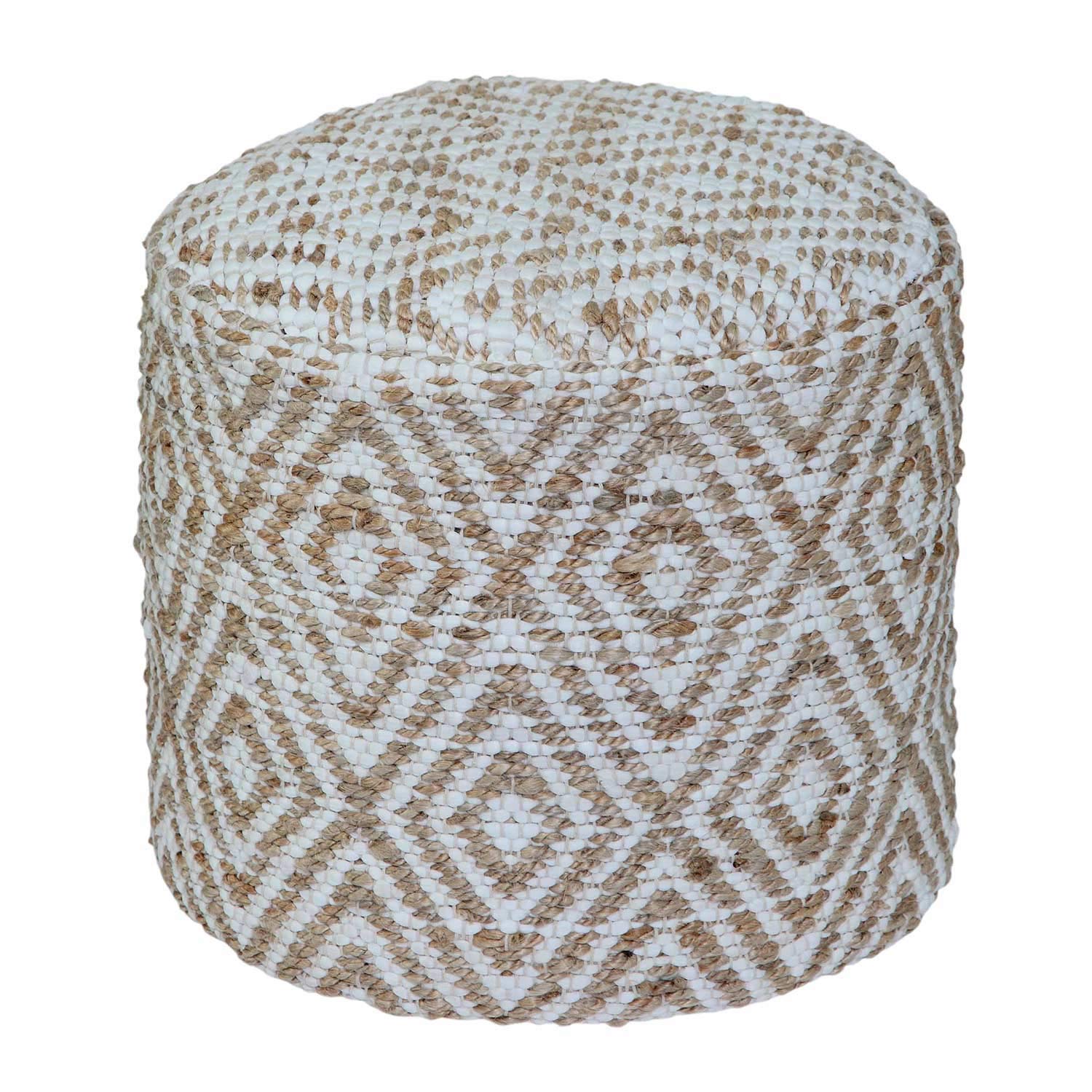 Homescapes Pouf Sierra 40 x 45 cm, rotondo, con motivo etnico, realizzato a mano, in iuta e cotone, con imbottitura in perle