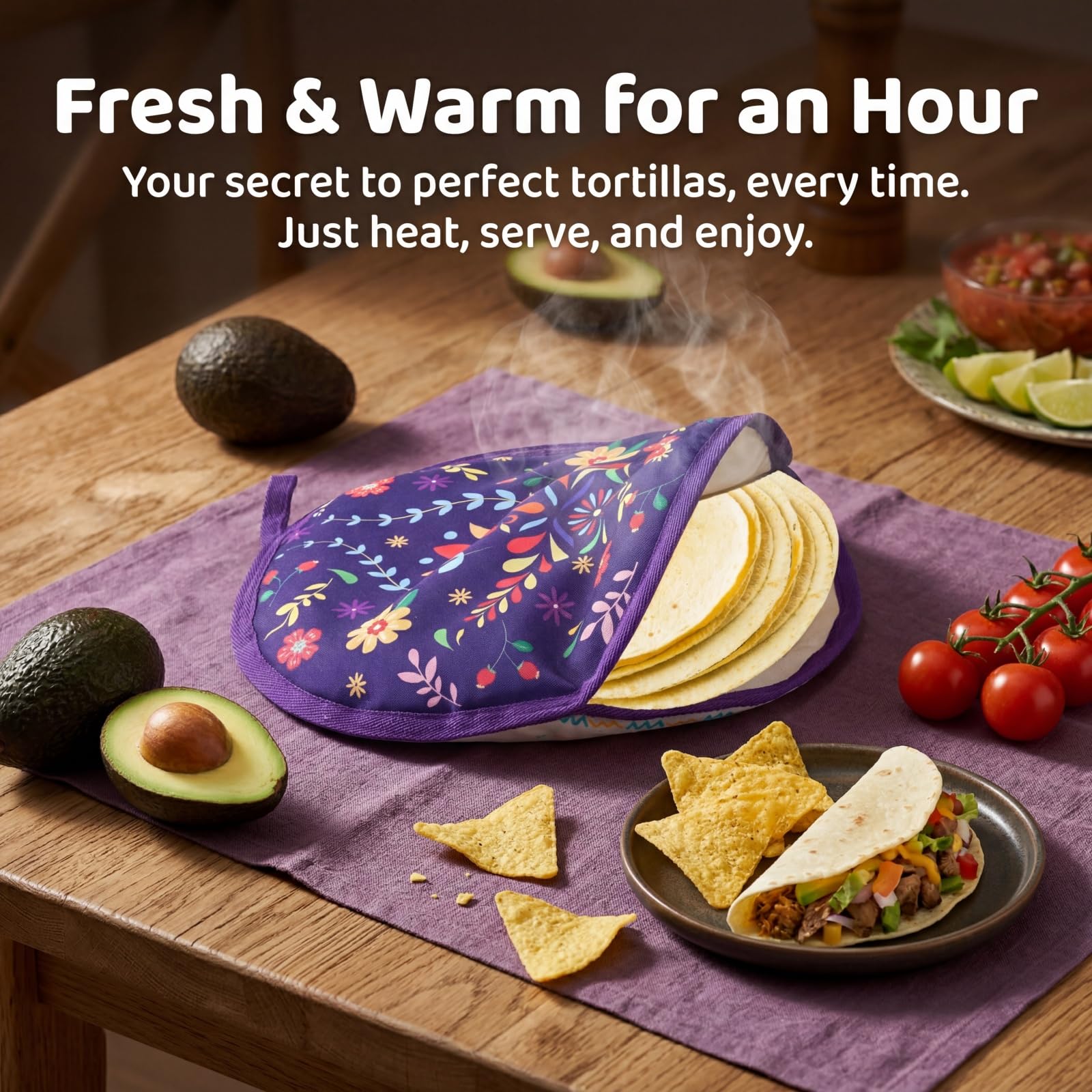 Lyellfe Tortilla-Wärmerbeutel, 30,5 cm, isolierter Tuch-Taco-Wärmer für Maismehl-Tortillas, Taco-Dienstagabend, Halloween-Party, mikrowellengeeignet, gefriergeeignet, 3 Stück