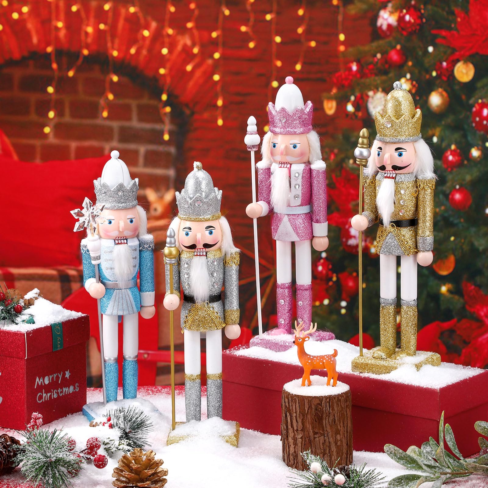 Suzile Nussknacker, Weihnachtsdekoration, 30,5 cm, Rosa, Blau, Weihnachtsdekoration, Pastell-Nussknacker, Silber, Gold, Holz, Nussknacker-Figuren, Glitzer, Sammlerstück, Nussknacker, Docor für