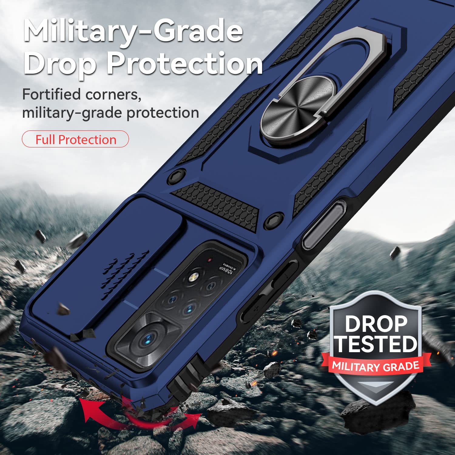 Funda para Xiaomi Redmi Note 11 Pro/Note 11 Pro 5G Carcasă Armor Militar Cubierta de Cámara Deslizante Proteger Fundas con 360 Full Protección Anillo Soporte Silicona Estuche Cover Case,Azul — view 5