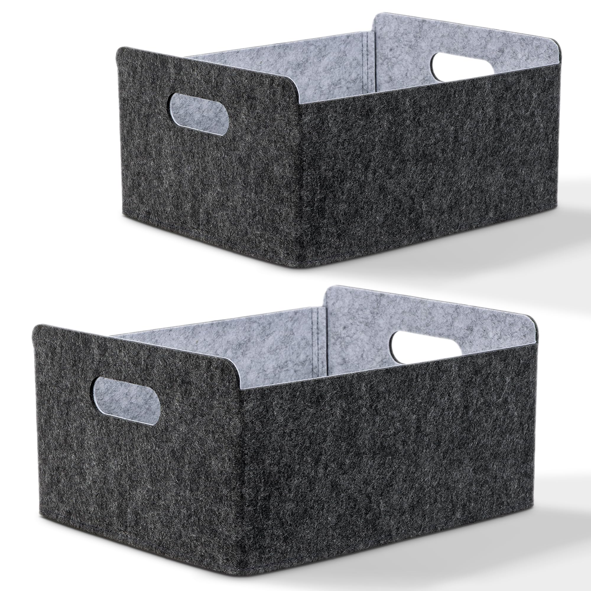 BEHONA Filzkorb Aufbewahrungskorb aus Filz, Organizer Box für Schrank & Regal, Faltbarer Aufbewahrungskorb, Filzbox für Zuhause und Büro,Schwarz-grau (2 Stück)