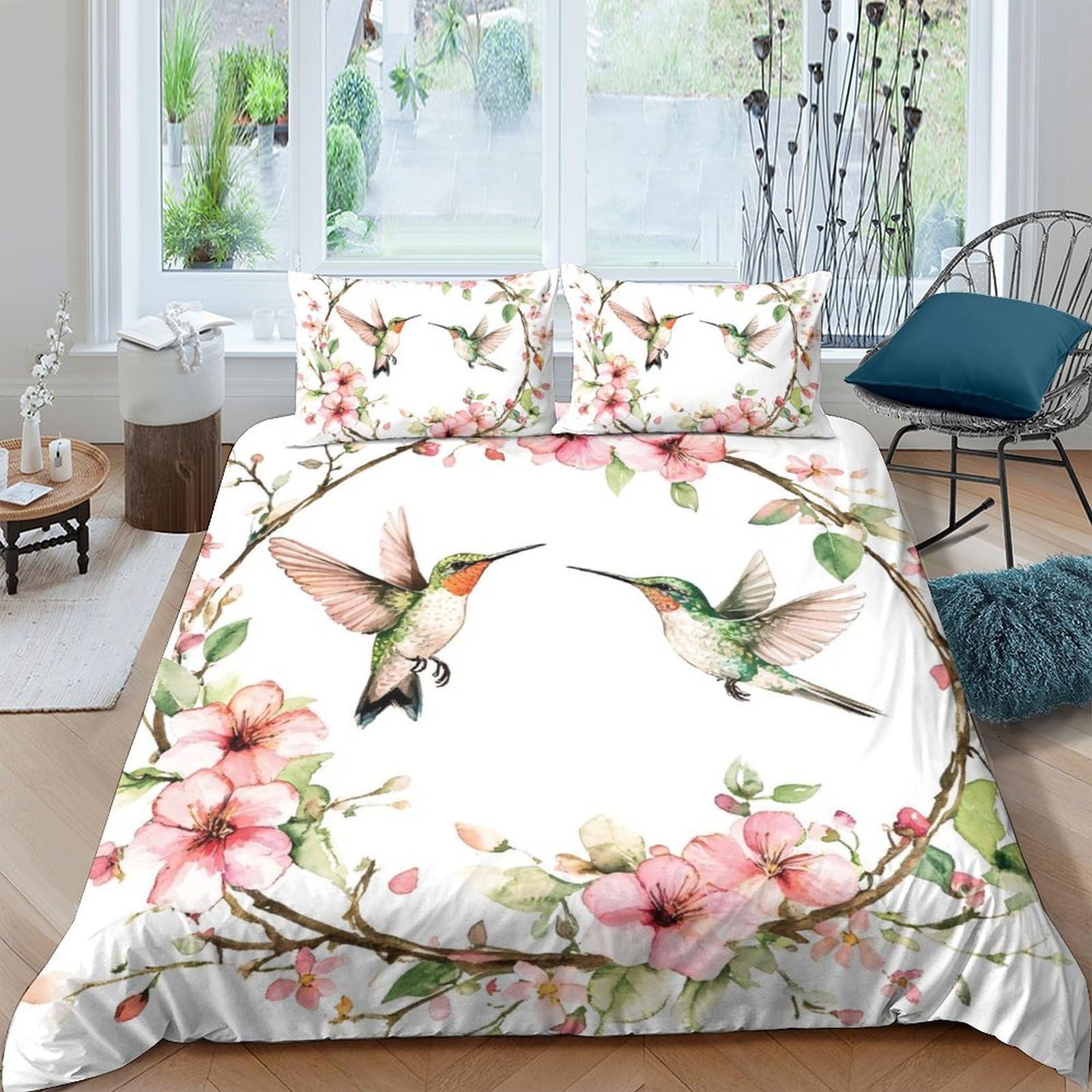Ctjqhvkz Style-10 3D Printed Hummingbird Floral Fitted Sheet Microfiber Soft Pink Blossom Bed Cover For Bedroom Guest Room Mattress Decor Single（135X200cm）