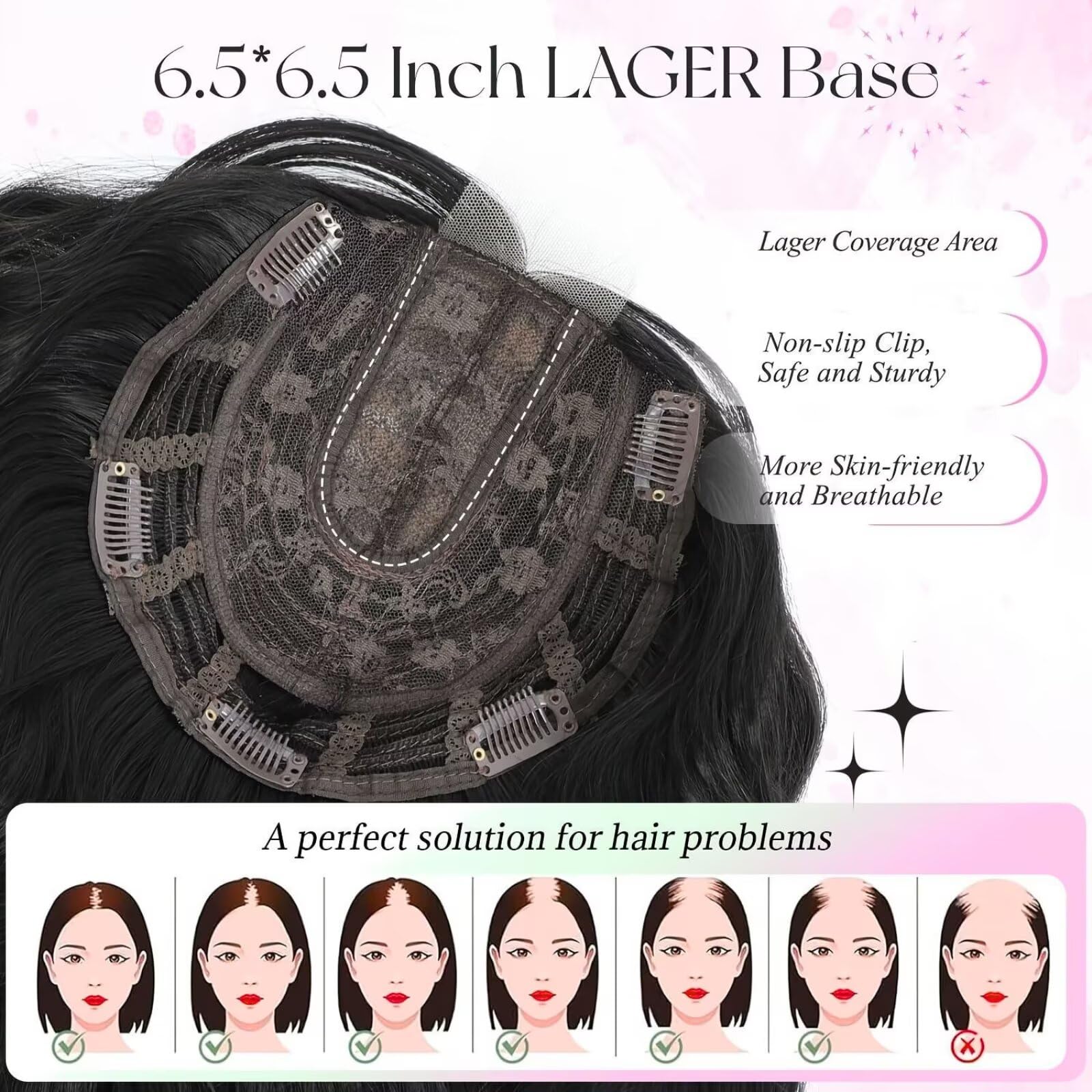 Cabezal rizado de 30 cm, ondulado, con clip, para mujeres con cabello fino, castaño oscuro ceniza con reflejos (P8/16#)