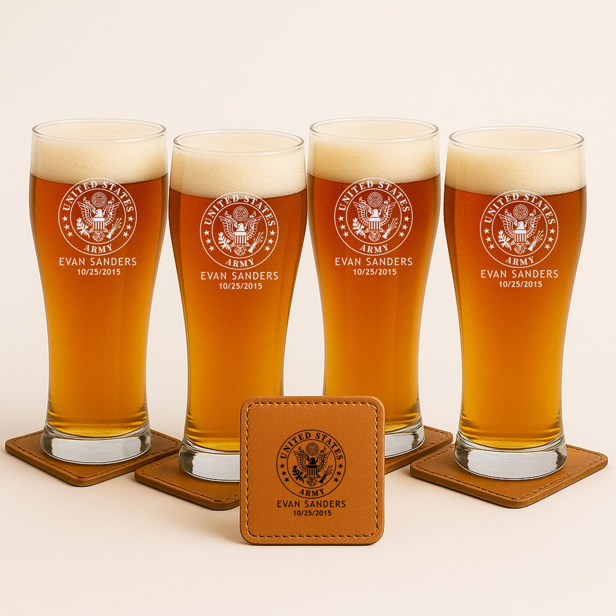 Personalized Military Sets - Custom Engraved Decanter & 4 Scotch Glasses - Army, Navy, Air Force, Coast Guard - Active Duty & Veterans (Scotch Glass Set)