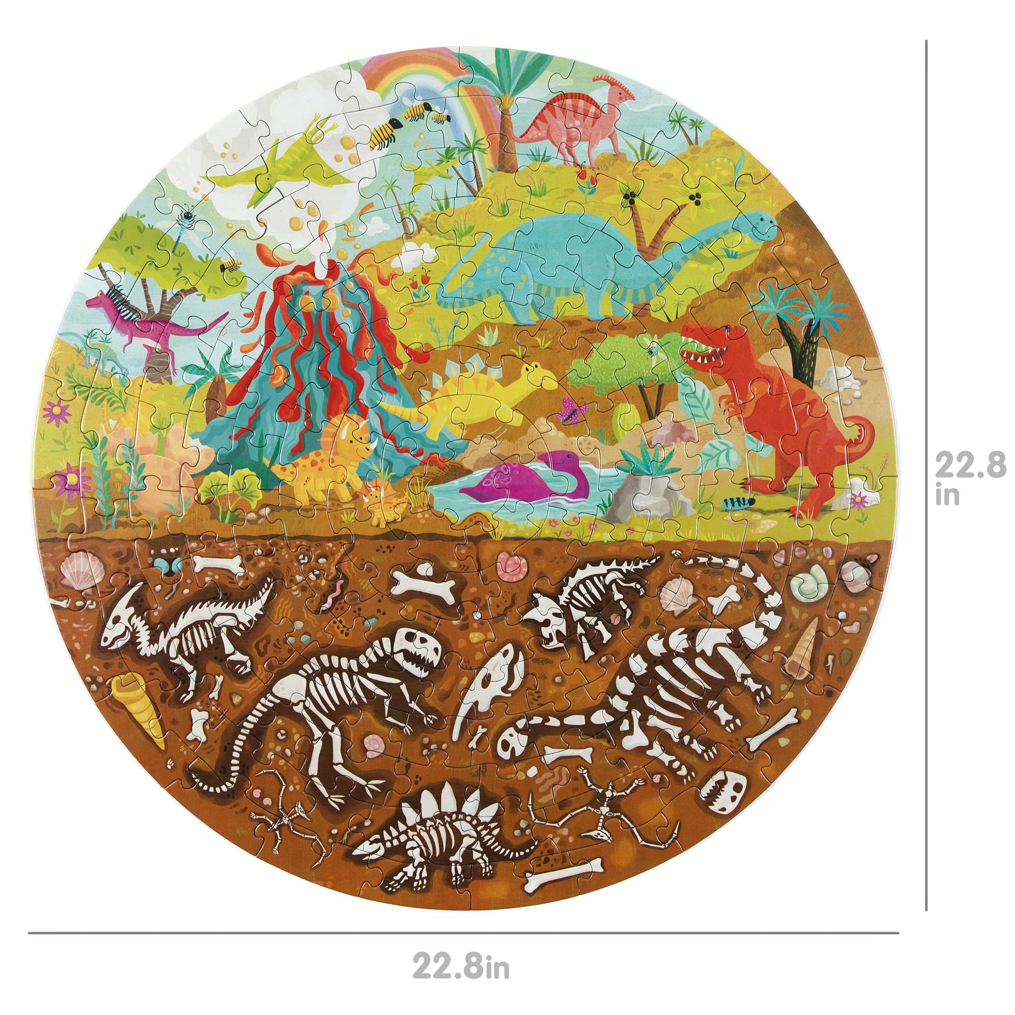 Boppi Puzzle Bambini 150 Pezzi - Giochi Bambini Per 5 6 7 8 Anni - Giochi In Scatola Educativi - Gioco Da Tavolo - Puzzle Dinosauri Rotondo - Regalo Bambina e Bambino - Diametro 58cm Ecofriendly