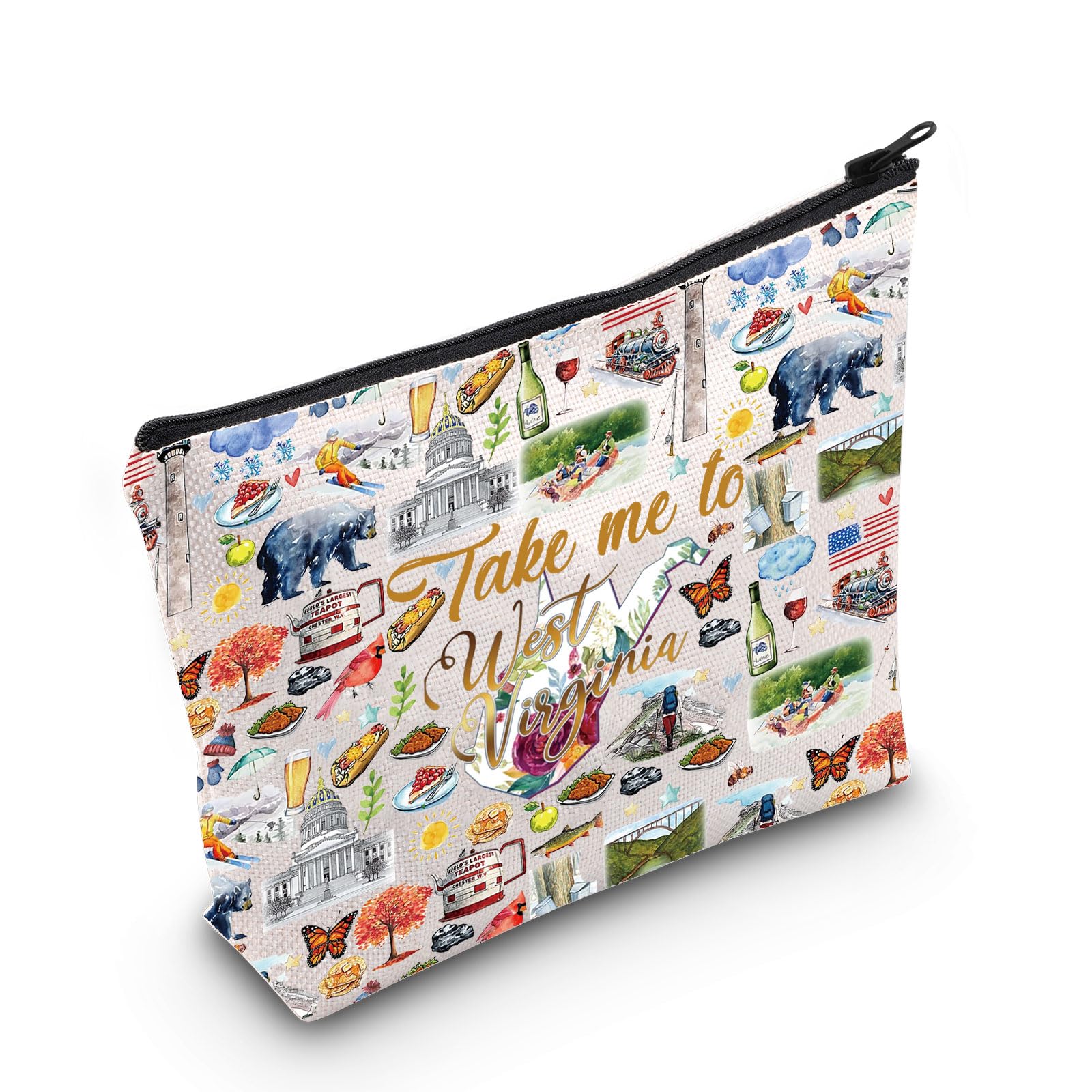 WZMPA West Virginia State Trip Makeup Bag West Virginia Tour Gift Take Me To West Virginia Travel Pouch Bag Alaska Travel Gift (Take West Virginia)