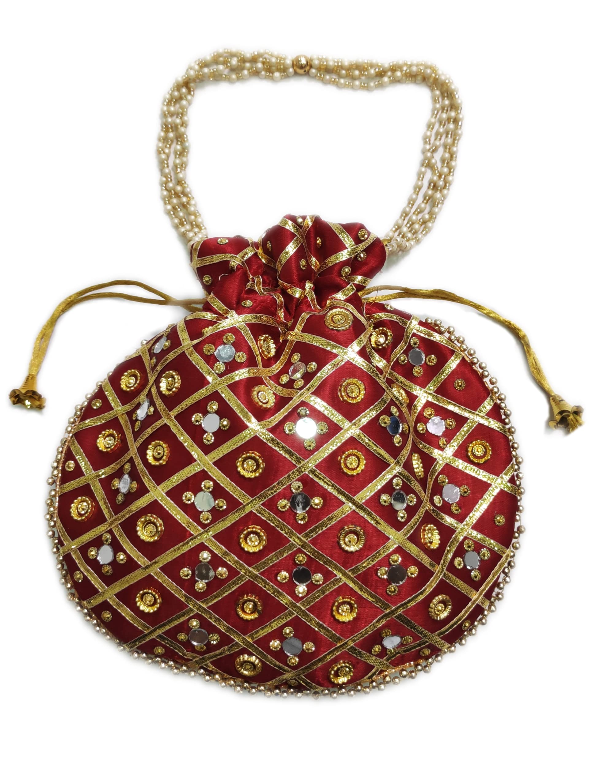 JK Gold Womens Fancy Potli/Clutch For Ethnic Wear/Batwa Bag With Handle For Gift Packing | Accessories | Bridal Wear | Fancy purse (Maroon) (B0C49QZRHQ) Amazon Price History, Amazon Price Tracker
