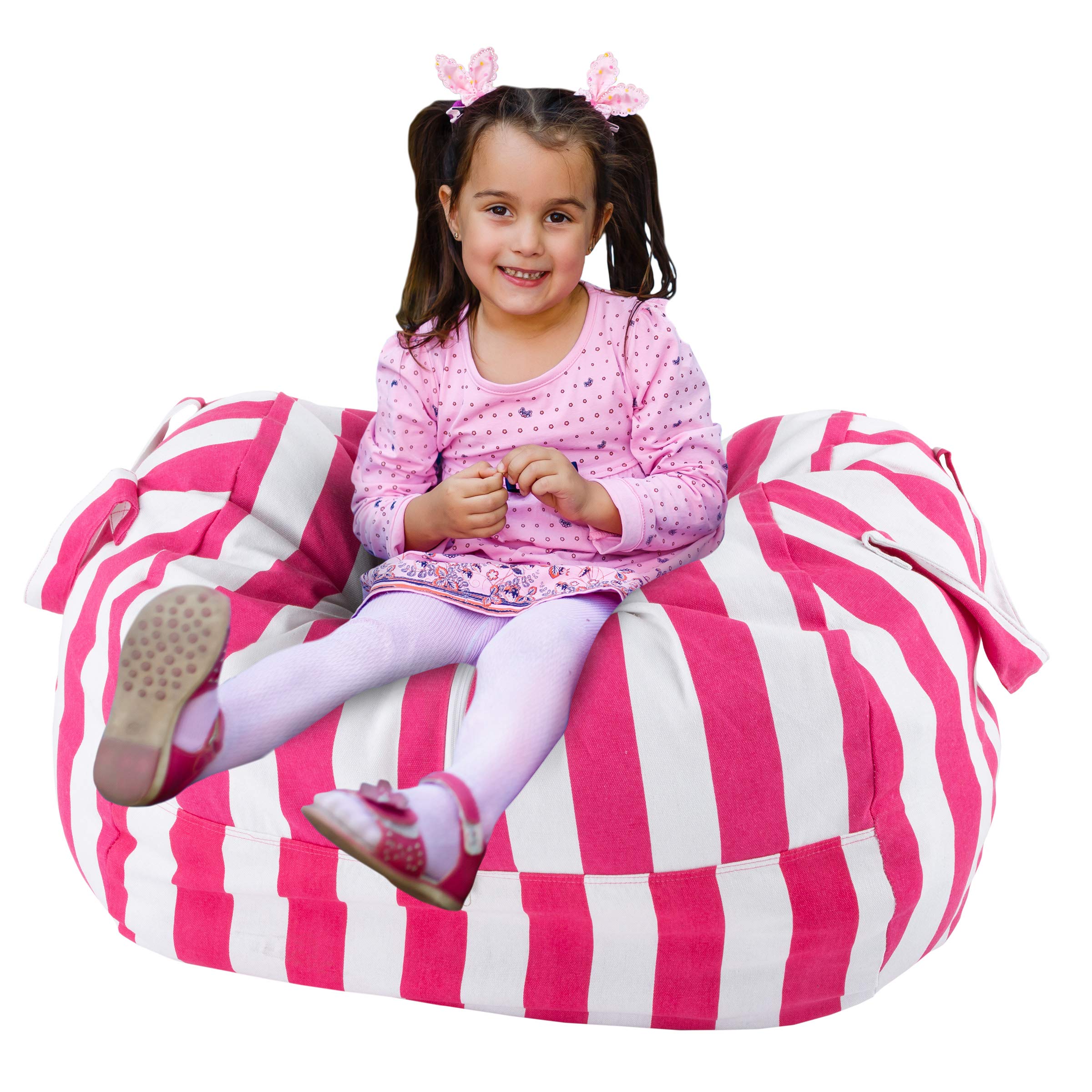 Amazoncom Hey Play Stuffed Animal Storage Chair Canvas Beanbag Style Toddler Lounge Seat Blanket Pillow Organizer For Bedrooms Play Rooms Toys Games