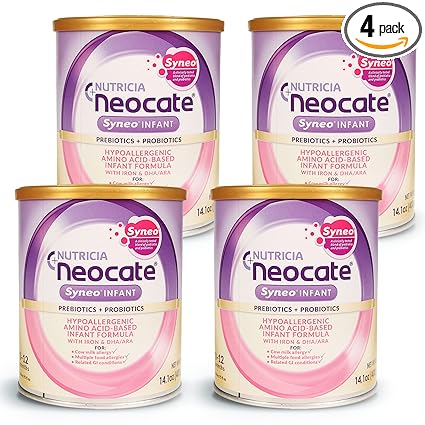 Neocate Syneo Infant - Hypoallergenic, Dairy-free, Amino Acid-Based Baby Formula with Prebiotic Fiber, Probiotics & DHA/ARA - Food Allergy-Friendly Formula - 14.1 oz (Pack of 4)