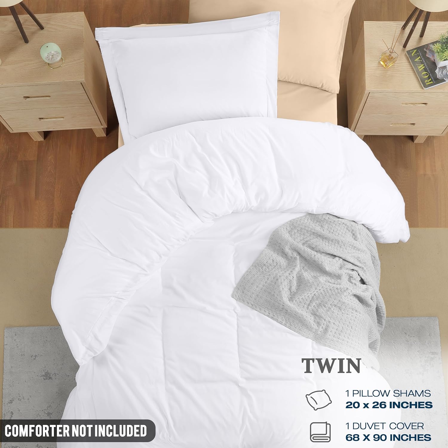 Utopia Bedding Duvet Cover Twin Size - 2 Piece with Zipper Closure - 1 Comforter Cover 68X90 Inches & 1 Pillow Sham 20X26 Inches (White) Comforter Not Included White Twin/Twin XL