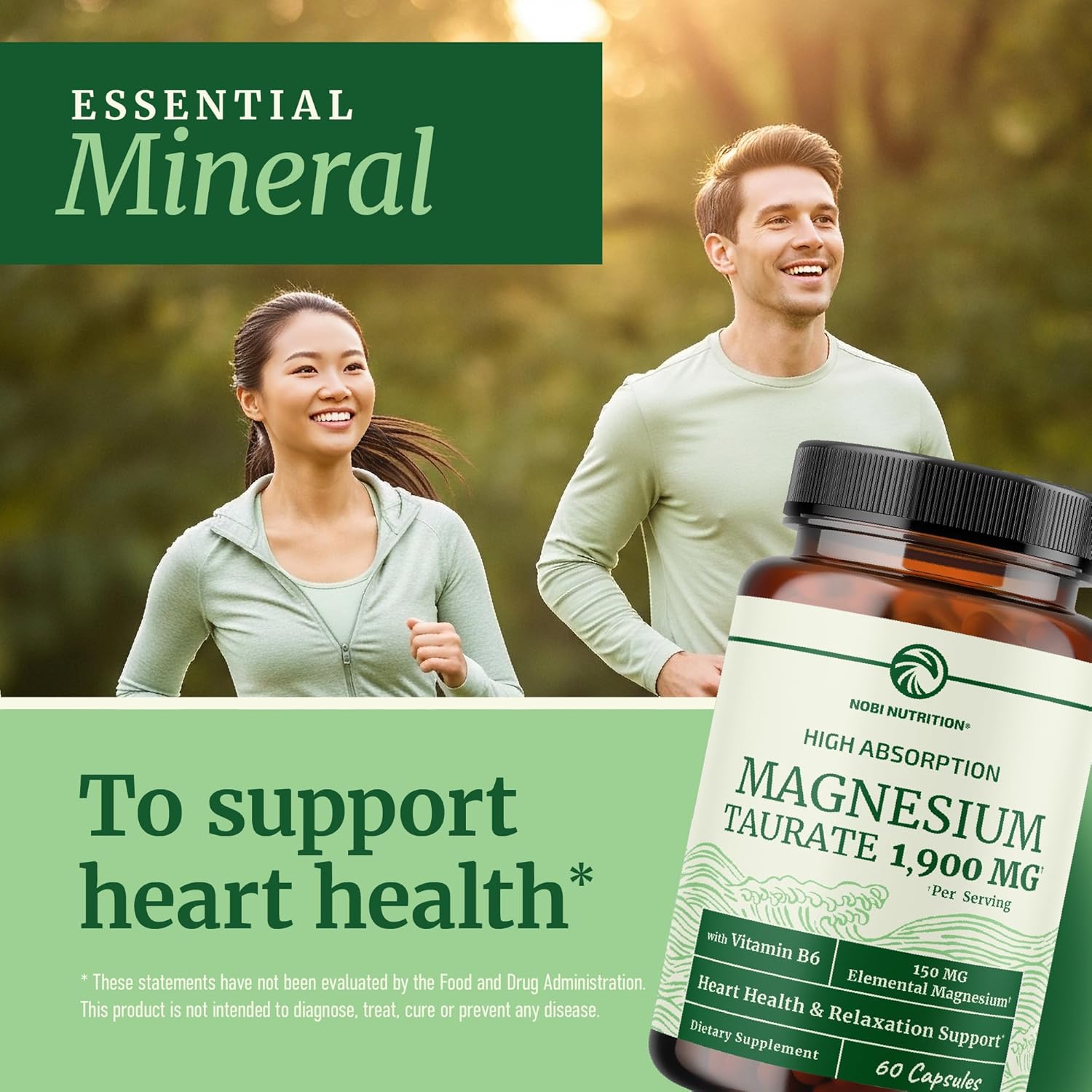Magnesium Taurate 1900MG | Heart Health and Relaxation Support | 150MG Elemental Magnesium Per Serving | High Absorption Mag Taurate with Vitamin B6 + Black Pepper | Non-GMO | 60 Ct (1 Month Supply) - Image 4