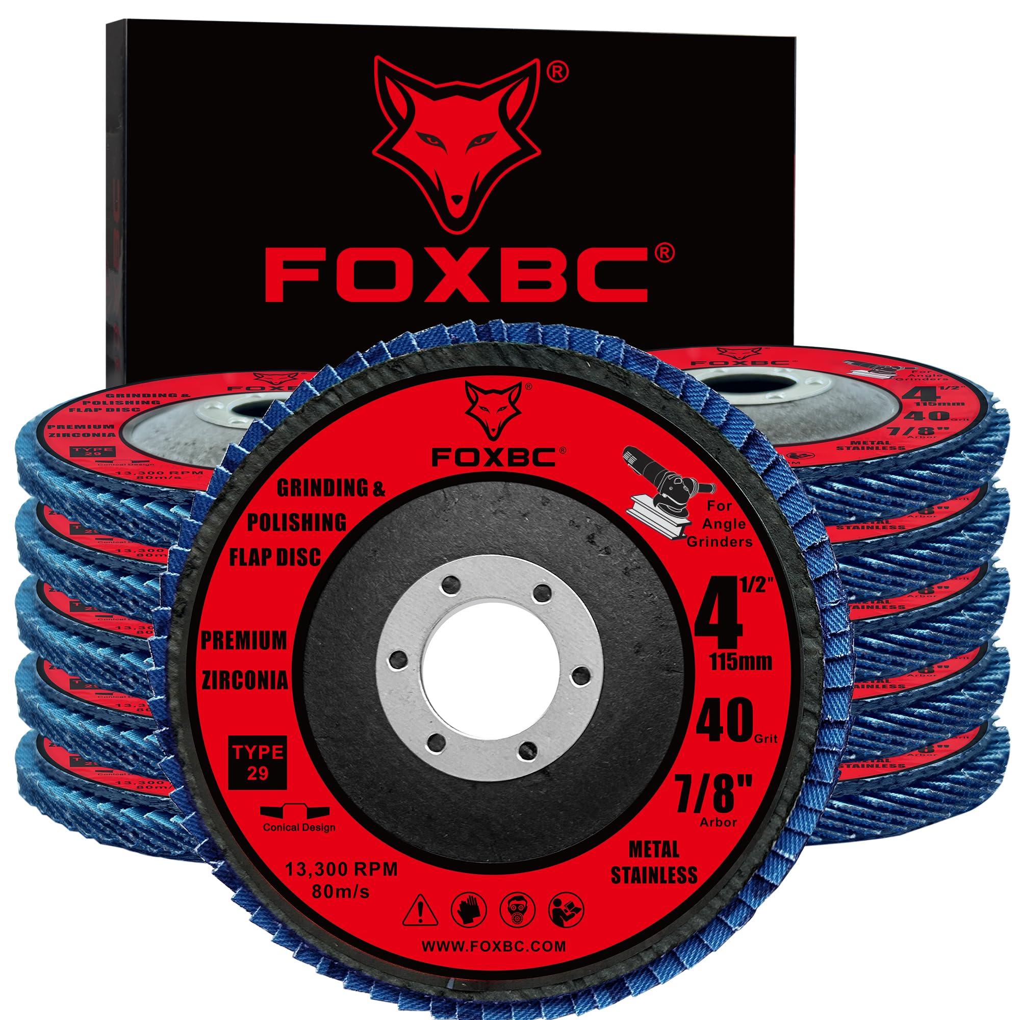 FOXBC 4.5" Flap Discs - 40 Grit for Angle Grinder -1