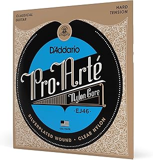 Cordas para guitarra D'Addario Pro-Arte EJ46, com revestimento de prata, núcleo de nylon, tensão alta, pacote com 1