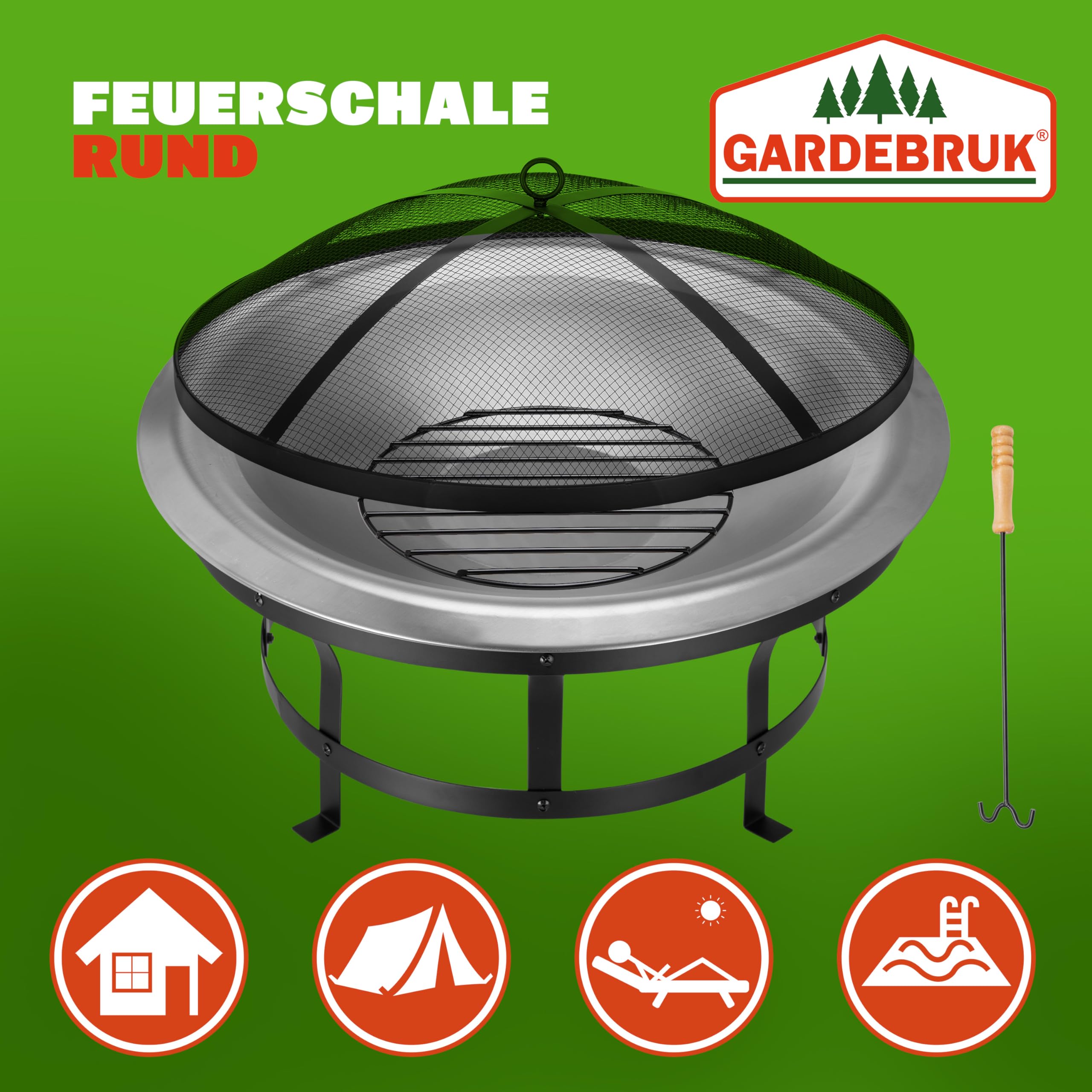 Gardebruk Brasero Exterior Hoguera Redonda 75cm para Jardín Patio Estufa Terraza de Acero Inoxidable