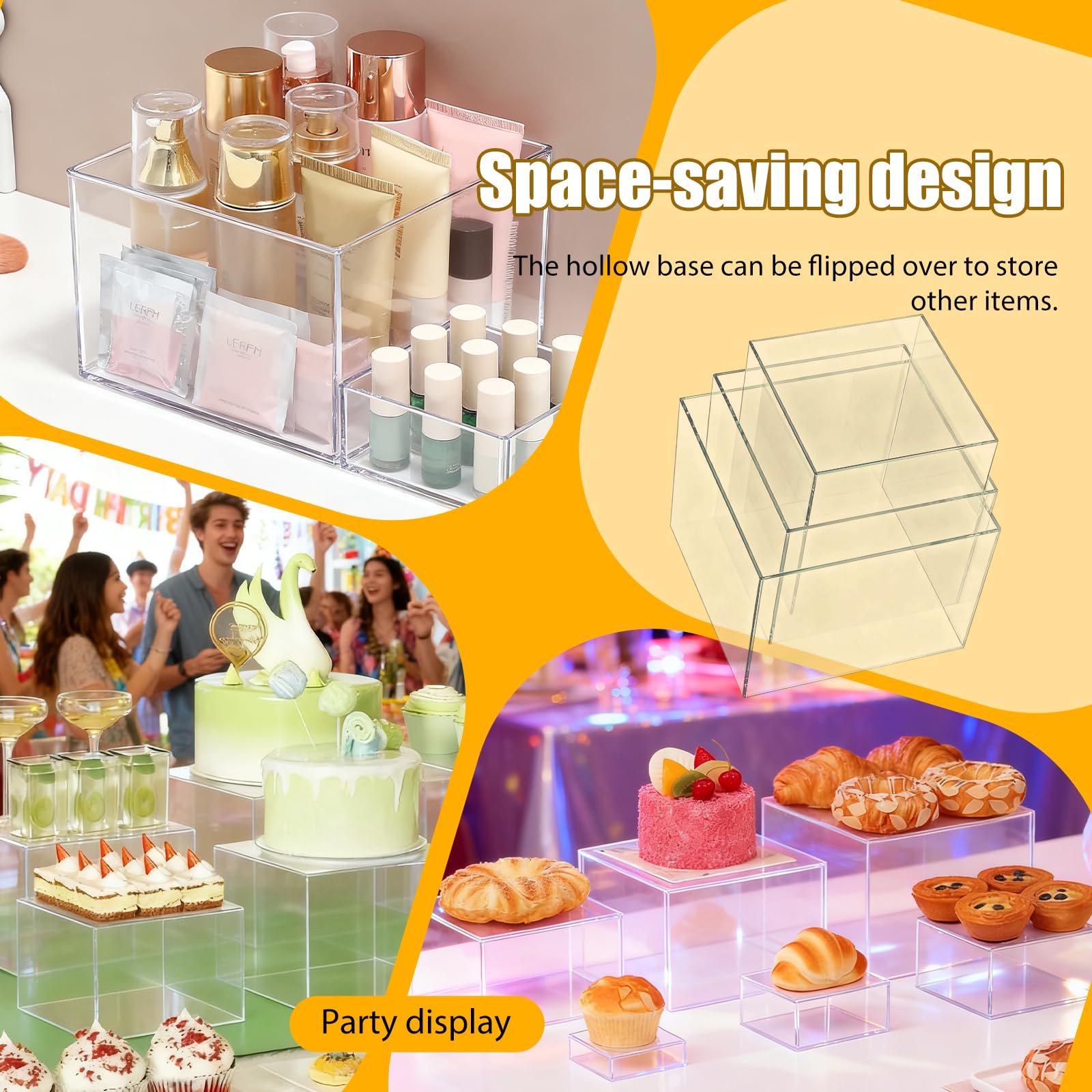 Soporte para tartas, soporte de buffet de acrílico transparente, 6 unidades de soportes para tartas (3-8 pulgadas), reutilizables con base hueca, soporte de postre para cupcakes, postres, joyas