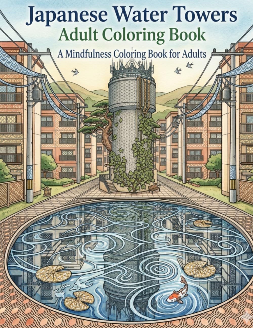 Japanese Water Towers Adult Coloring Book: Intricate Industrial Landscapes, Detailed Architecture & Traditional Patterns for Stress Relief, Mindfulness & Zen, Retro Japan Danchi Scenes