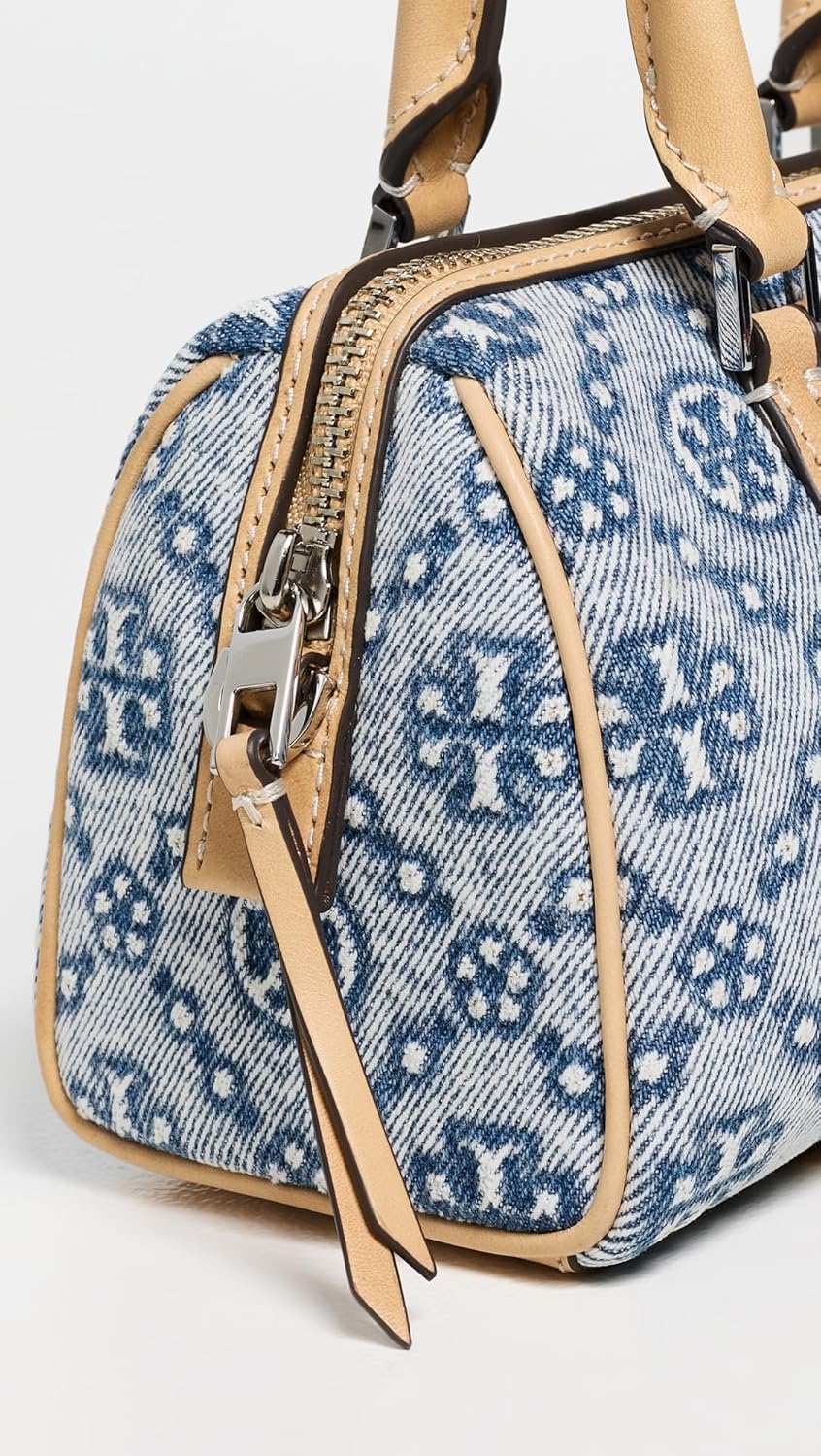 Tory Burch Women's T Monogram Denim Mini Barrel Bag, Powder Blue, One Size - Image 5