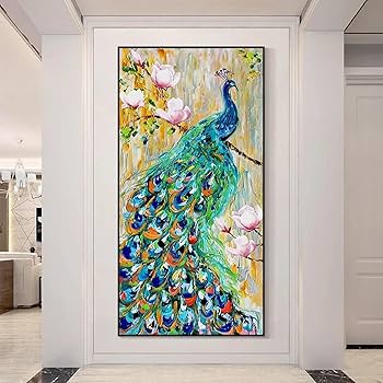 リビングルームの壁画垂直芸術の油絵玄関ホールのポーチ壁 掛け絵画（孔雀の絵） リビングルームの壁画垂直芸術の油絵玄関ホールのポーチ壁 掛け
