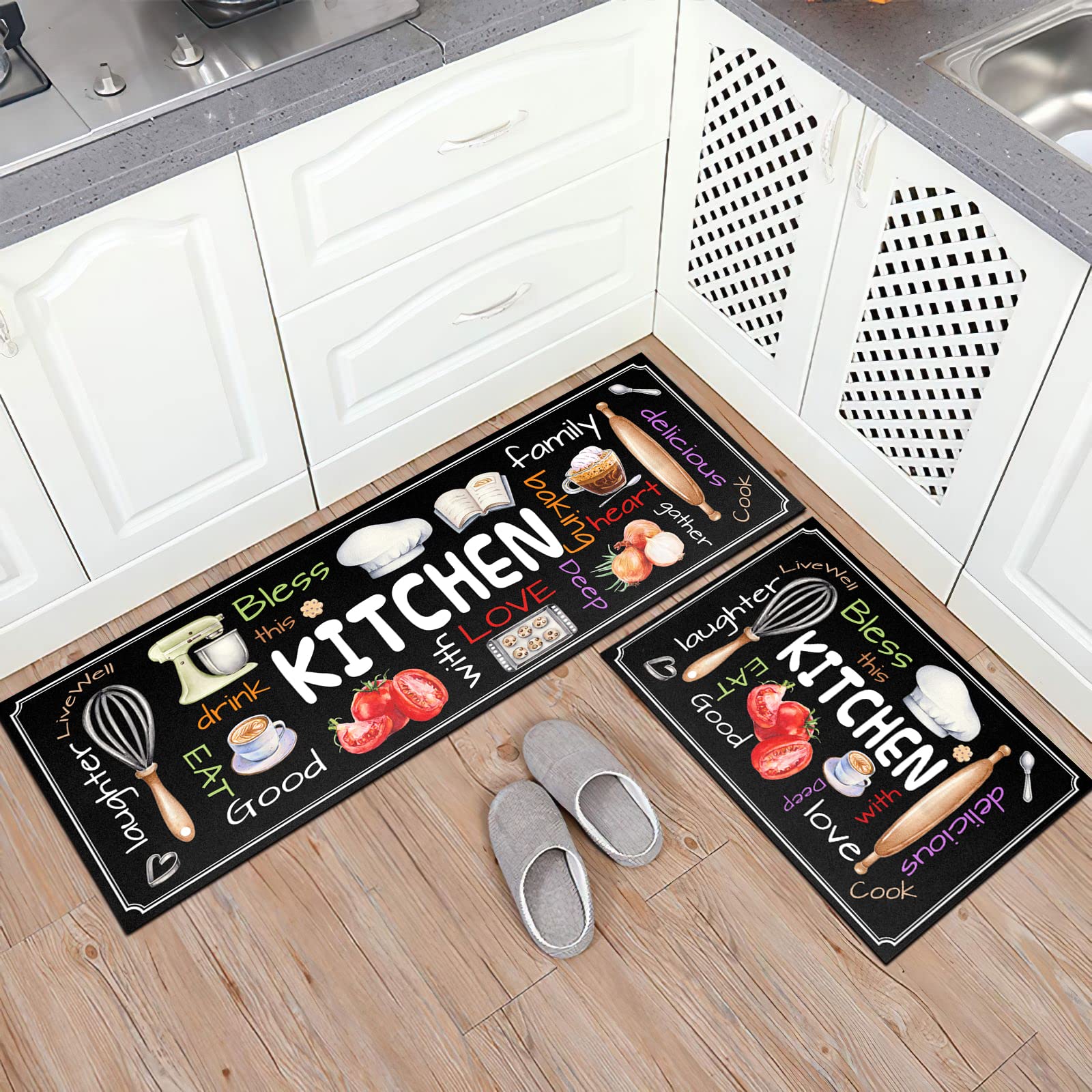 Küchenmatten-Set mit 2 rutschfesten, dicken Küchenteppichen und -matten für den Boden, Komfort, Standmatten für Küche, Spüle, Wäsche, 43,2 x 119,4 cm + 43,2 x 71,1 cm