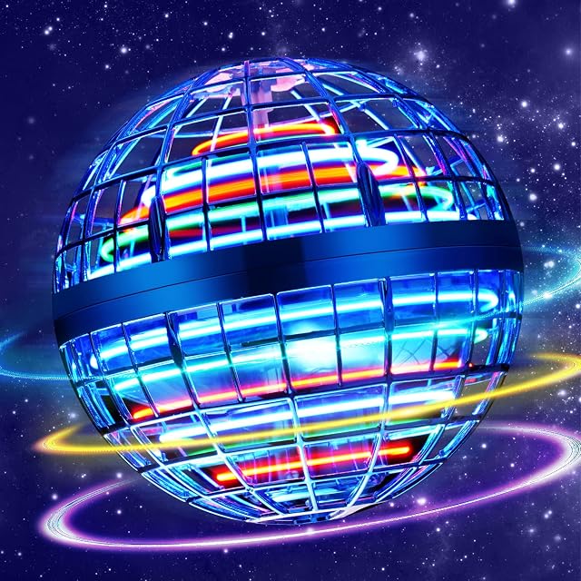Ucradle Flying Ball Flying Hover Ball Toy Magic Controller Fly Orb Boomerang Ball with 360° Rotating RGB Light for Kids Adults, Mini UFO Airplane Space Toy Indoor Outdoor (Blue)