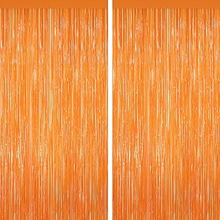 Orange Tinsel Backdrop Foil Fringe Curtains - 2 Packs Door Streamers Backdrop for Birthday Door Decorations, Party Supplies for Bachelorette, Graduation, Christmas, Disco Decor
