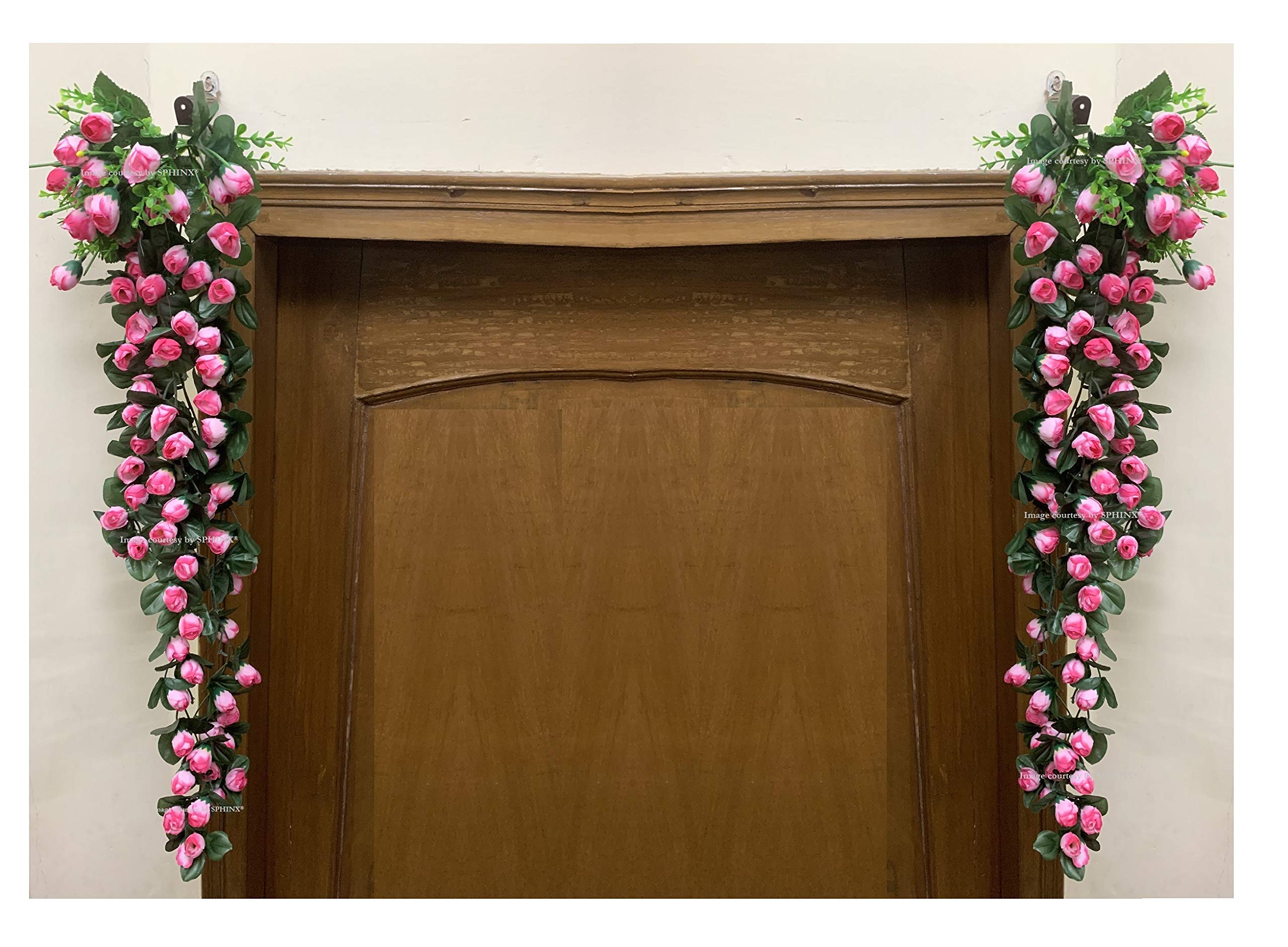 SPHINX Artificial Rose Buds Hanging Vines/Rattan for door/windows decoration (Approx. Height 33 Inches/82 cms)- Pack of 2 - Pink