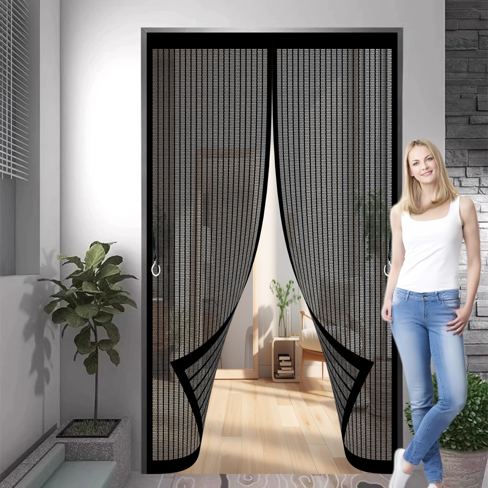 Moustiquaire magnétique pour porte à installation facile et fermeture automatique