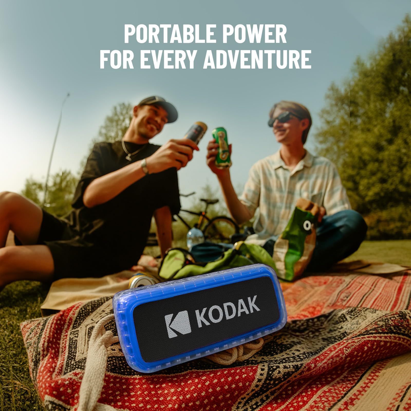 Kodak - Altavoz Bluetooth impermeable IPX6, sonido potente de 8 W, iluminación RGB, duración de 5 horas, conexión Bluetooth V5.0 - Azul