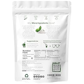Pure Organic Stevia Powder, 8 Ounces, 1418 Serving, Highest Grade Stevia Green Leaf Extract Reb-A, Reduced Bitter Aftertaste, 0 Calorie, Natural Sweetener, Sugar Alternative, Keto Friendly