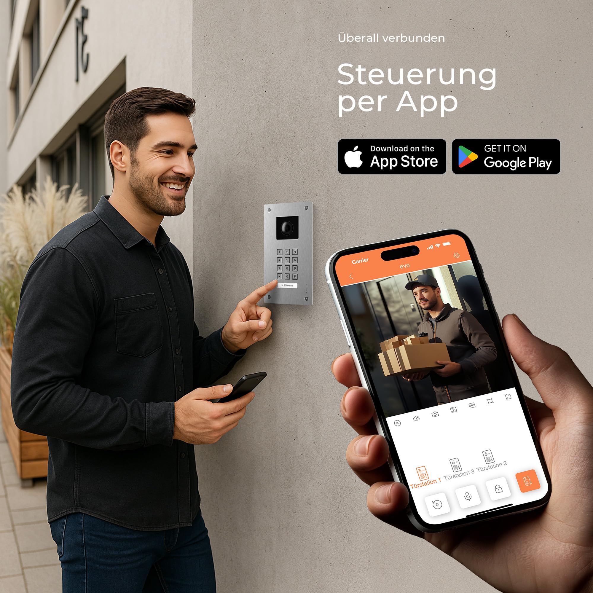 Entri wideodomofon, natynkowy dzwonek do drzwi z kamerą, aplikacja na smartfon, 1 dom rodzinny, dzwonek do drzwi, monitor HD 7", kamera Full HD, interkom z otwieraczem do drzwi i dzwonkiem, 2 przewody