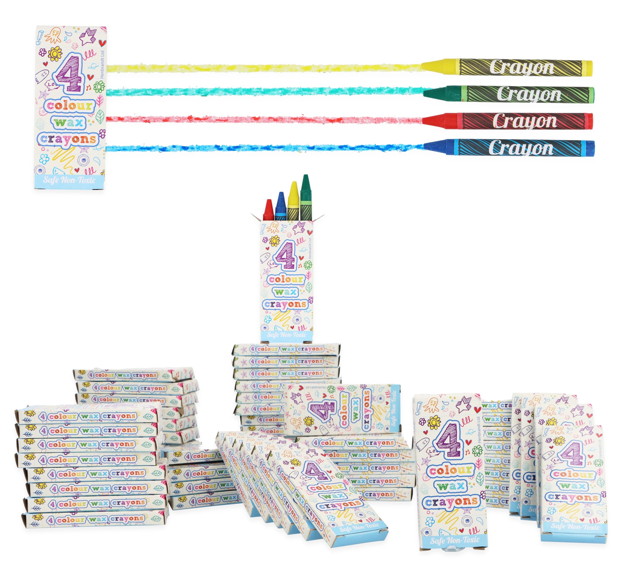 HENBRANDT Mini pastelli a cera, 100 confezioni, ideali per feste e feste, perfetti per aule e arti e mestieri, 4 colori assortiti.