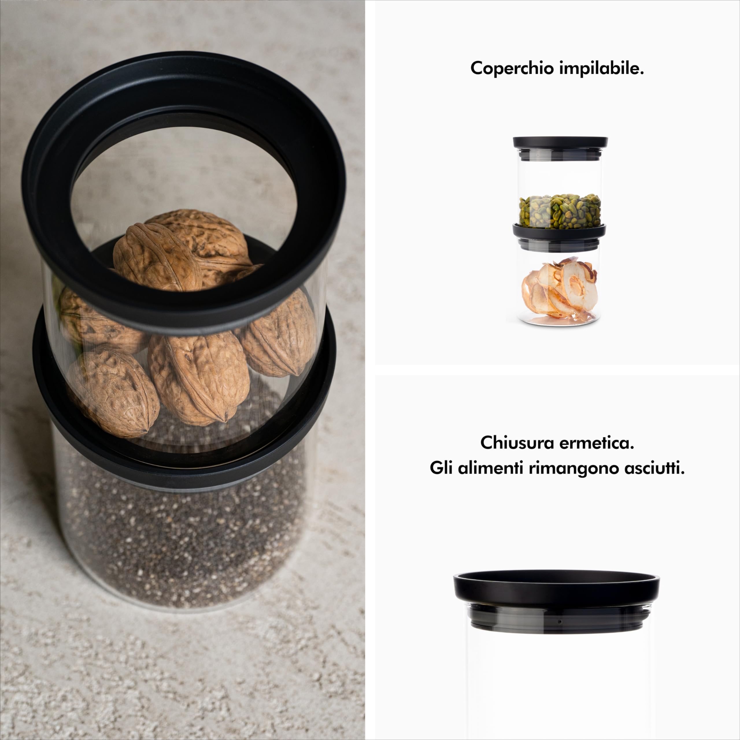 Barattoli Vetro Ermetici 500ml - Set Di 4, Con Coperchio In Legno, Per Dispensa E Cucina