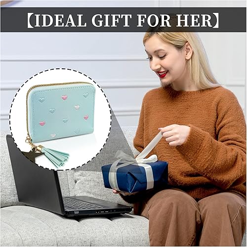 Vista 6 de Cartera para mujer, de piel sintética, tarjetero con colgante de estrella, cartera de color sólido, Azul, Moda