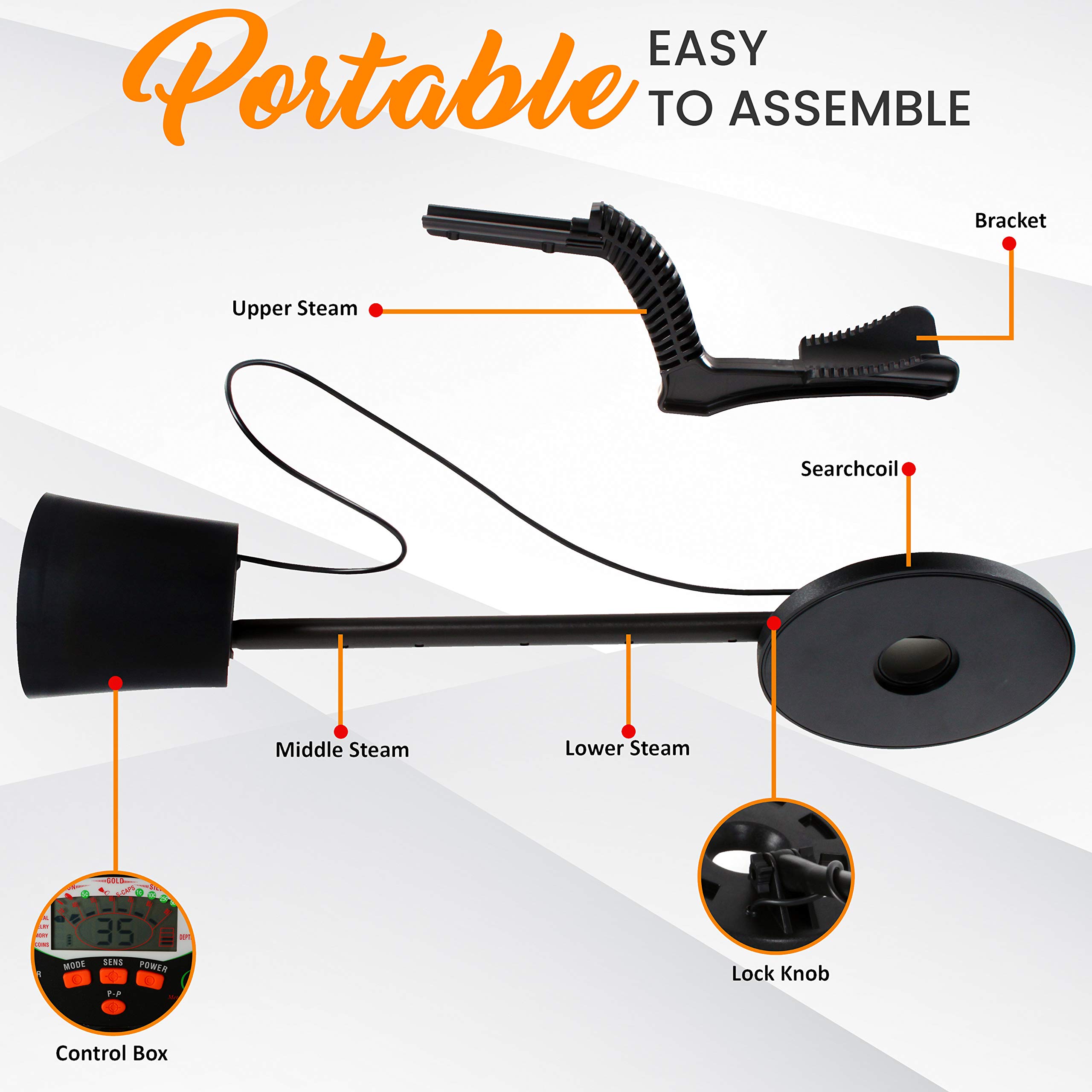 Pyle Pro - Detector de Metales de Mano con Altavoz Integrado de Alta sensibilidad, cómodo Brazo, 5 Modos de detección, para Encontrar Oro, Plata, Hierro, Monedas y Joyas (PHMD74)