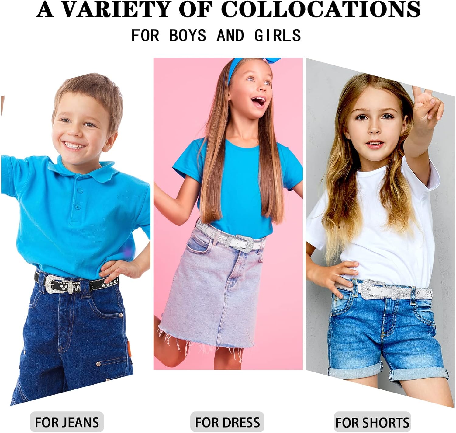 Xtinmee 2 Pcs Kids Rhinestone Belt Girls Western Cowboy Belt with Bling Diamond Studded and Sequin Leather - Image 3