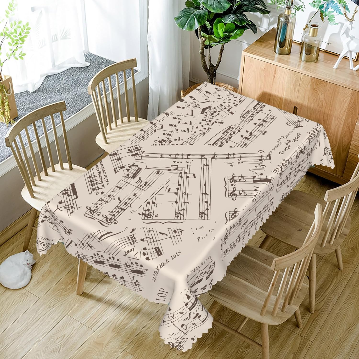 Musical Notes Tablecloth 52x70 Inch Vintage Music Notes Print Fabric Table Cloth Polyester Wrinkle Resistance Reusable Rectangle Table Cover for Musical Theme Party Dining Room Decoration image 4
