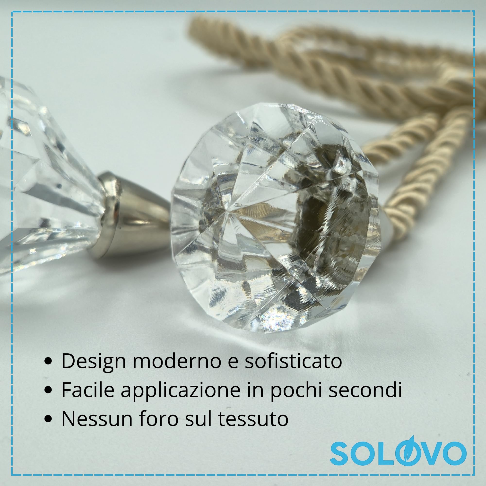 SOLOVO Ferma Tenda con Cristalli Decorativi, Corda Intrecciata Elegante, Stile Moderno per Tende Soggiorno e Camera, Chiusura Incrociata Semplice, Tieback Pratico, Set da 2 Pezzi, Beige