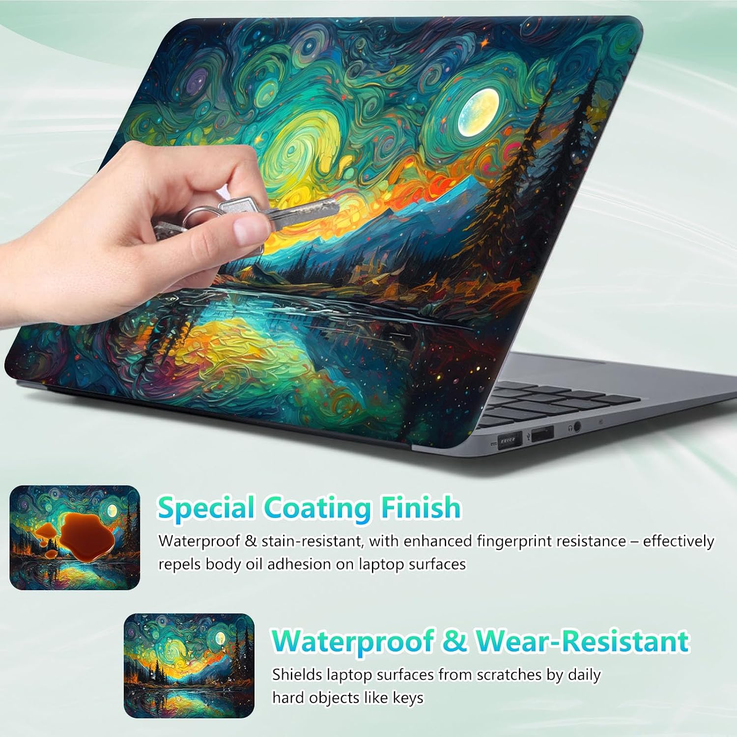Laptop Skin Sticker Decal 12"-15.6" Universal Laptop/Notebook/Netbook Vinyl - Waterproof Scratch Resistant,Fits HP Dell Lenovo MacBook,2 Free Wrist Pads,Easy Apply & Remove,Green Sky Forest image 5