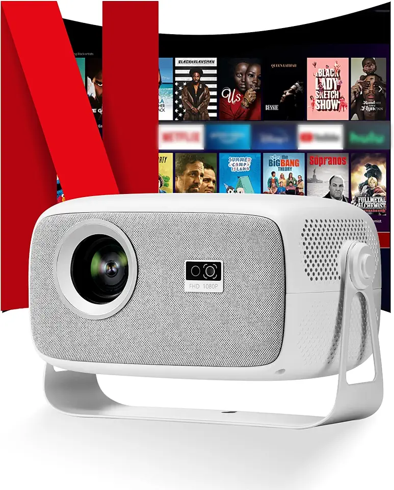 【Netflix oficial licenciado e foco elétrico】Mini projetor com Wi-Fi e