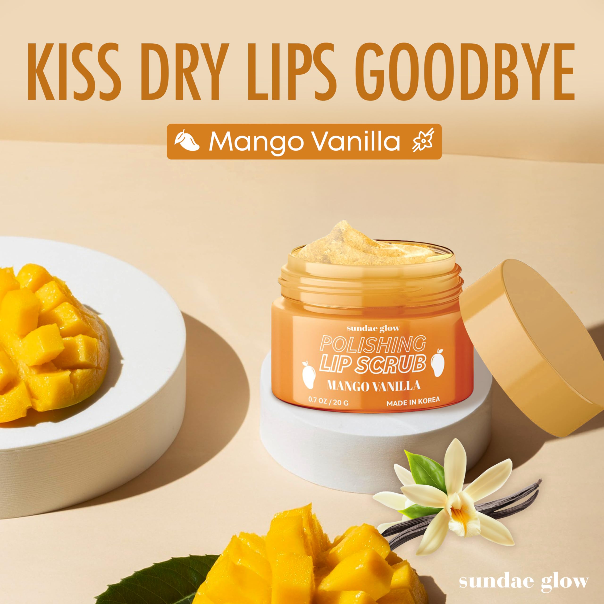 Sundae Glow Exfoliante labial Mango Vanilla – Dermatológicamente probado, antienvejecimiento, cuidado de la piel coreano, exfoliación profunda e hidratación – Labios suaves, regordetes – Belleza 3
