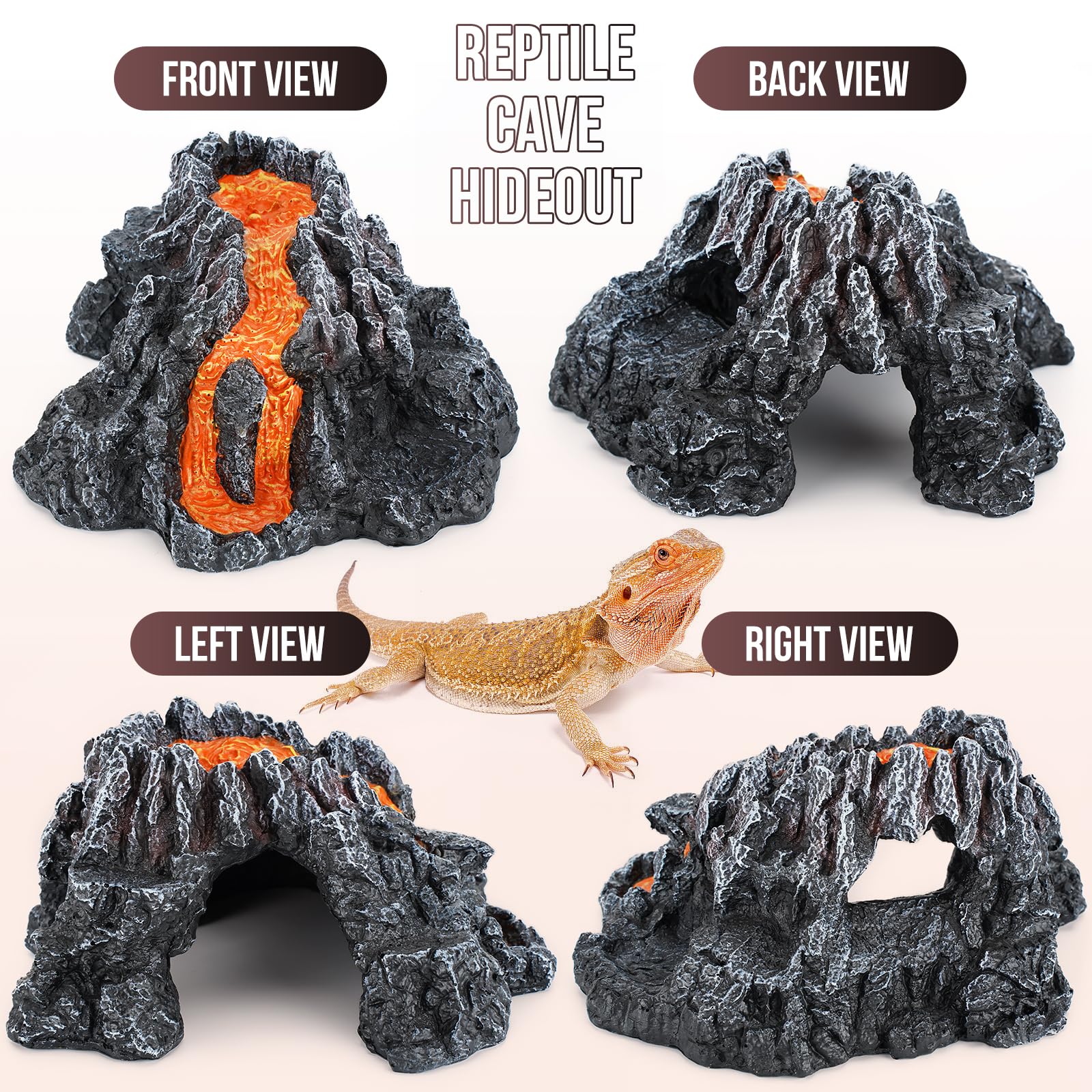 Reptile Cave Hideout Habitat, Great for Bearded Dragons, Leopard Geckos, Lizards, Turtles, Snakes, Frogs, Scorpions, Spiders and Other Reptiles, Amphibians (C - Medium) — view 7