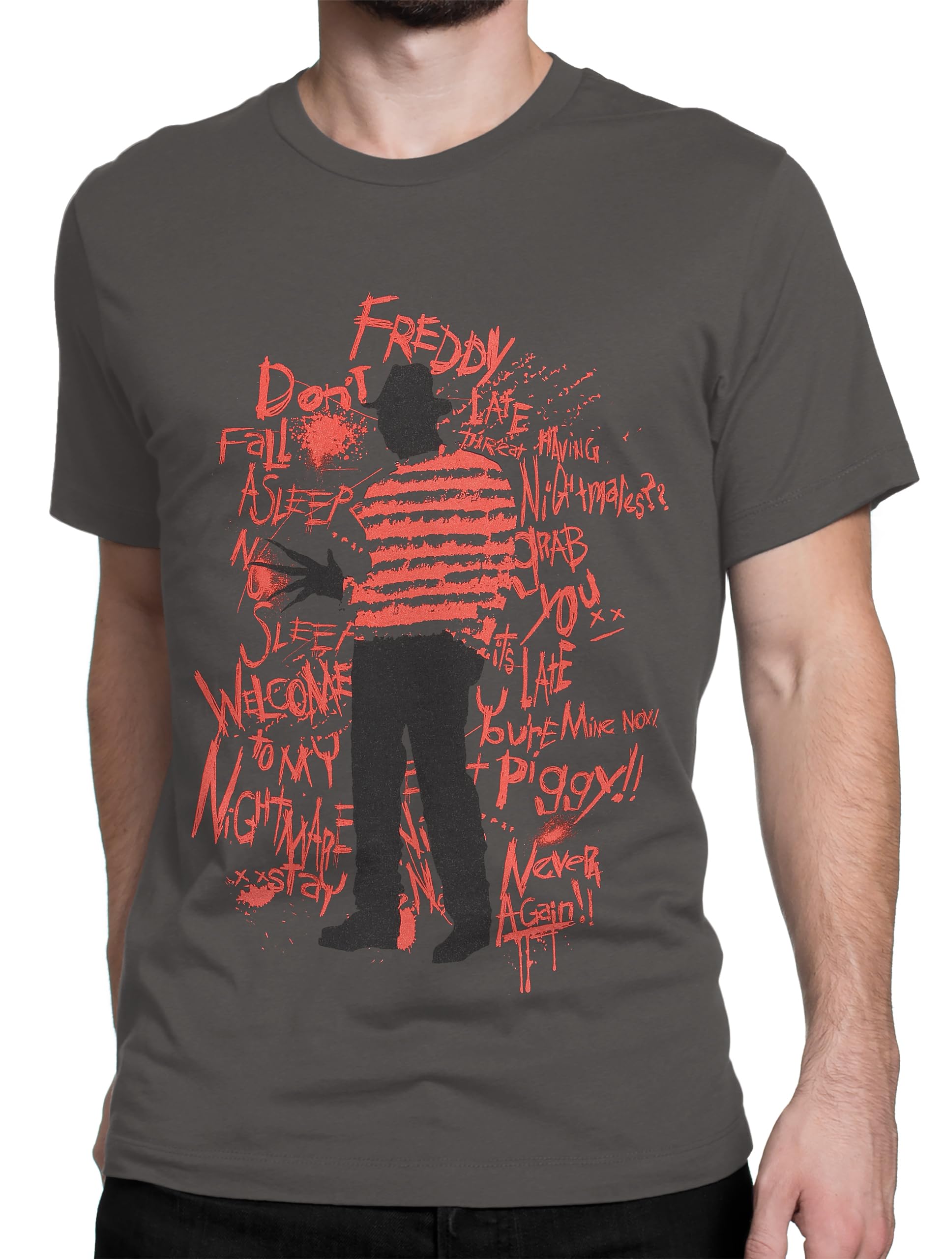 A Nightmare On Elm Street Mens T-Shirt| Freddy Krueger Tshirt | Horror Gifts for Men | Official Horror Merchandise | Grey | Large