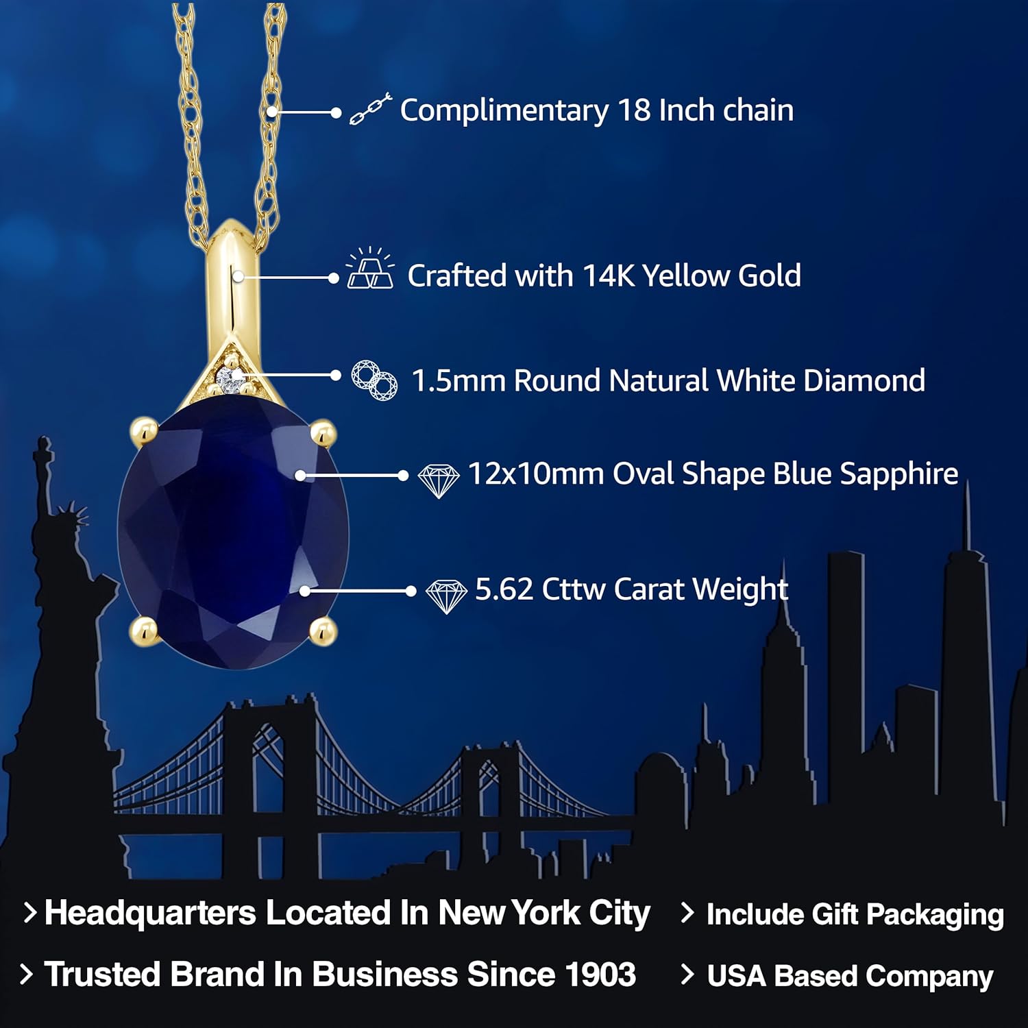 Gem Stone King 14K Yellow Gold Oval Gemstone Birthstone and White Diamond Necklace | Oval 12X10MM | White Gold Pendant Necklace For Women | With 18 Inch Chain - Image 2