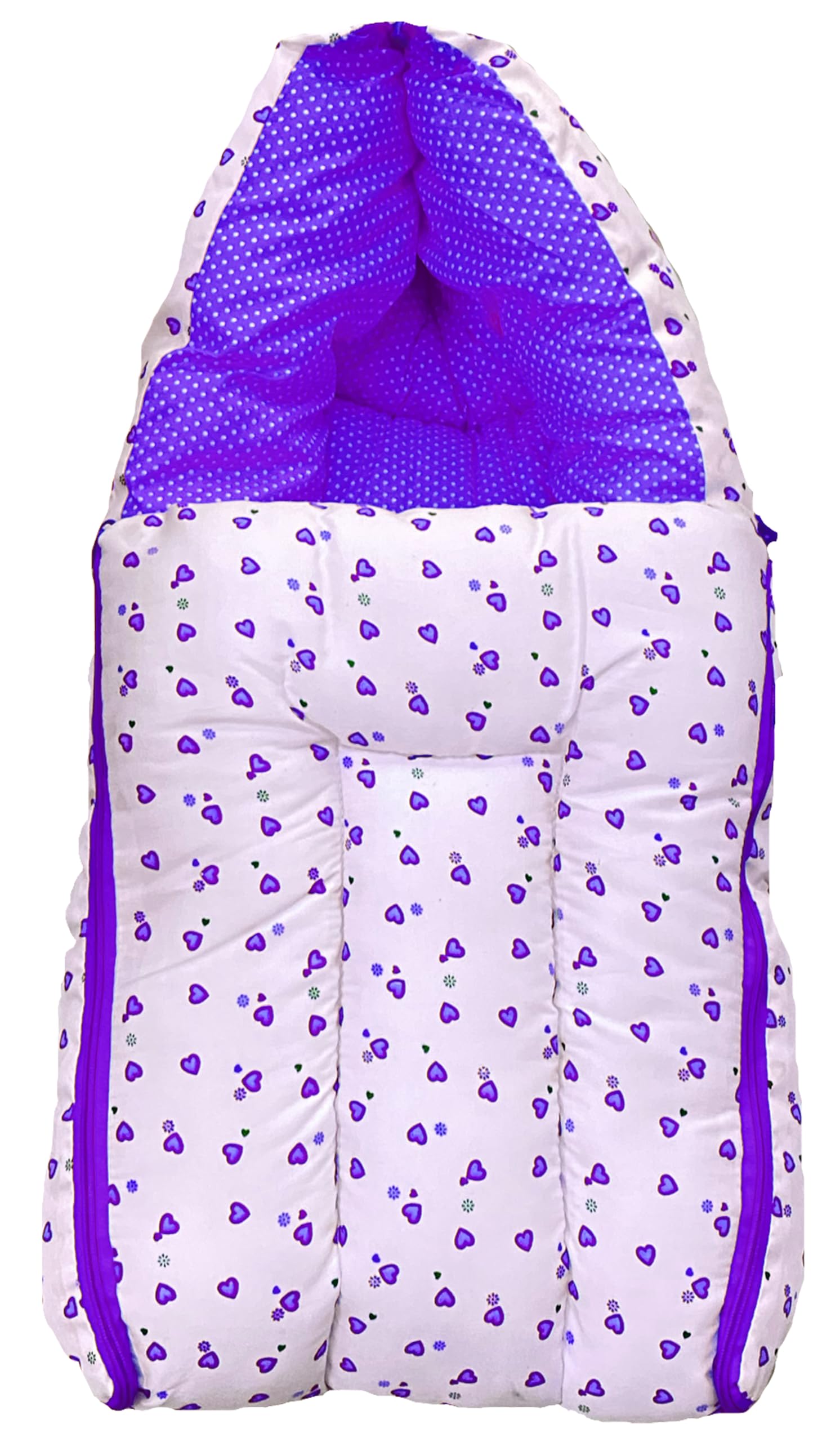 Infans Mini Little Heart Mega 3 in 1 Baby's Cotton Bed Cum Carry Bed Printed Baby Sleeping Bag-Baby Bed-Infant Portable for Unisex Easily Portable,Light Weight Carry for New Born4-8 Months Old(Violet)