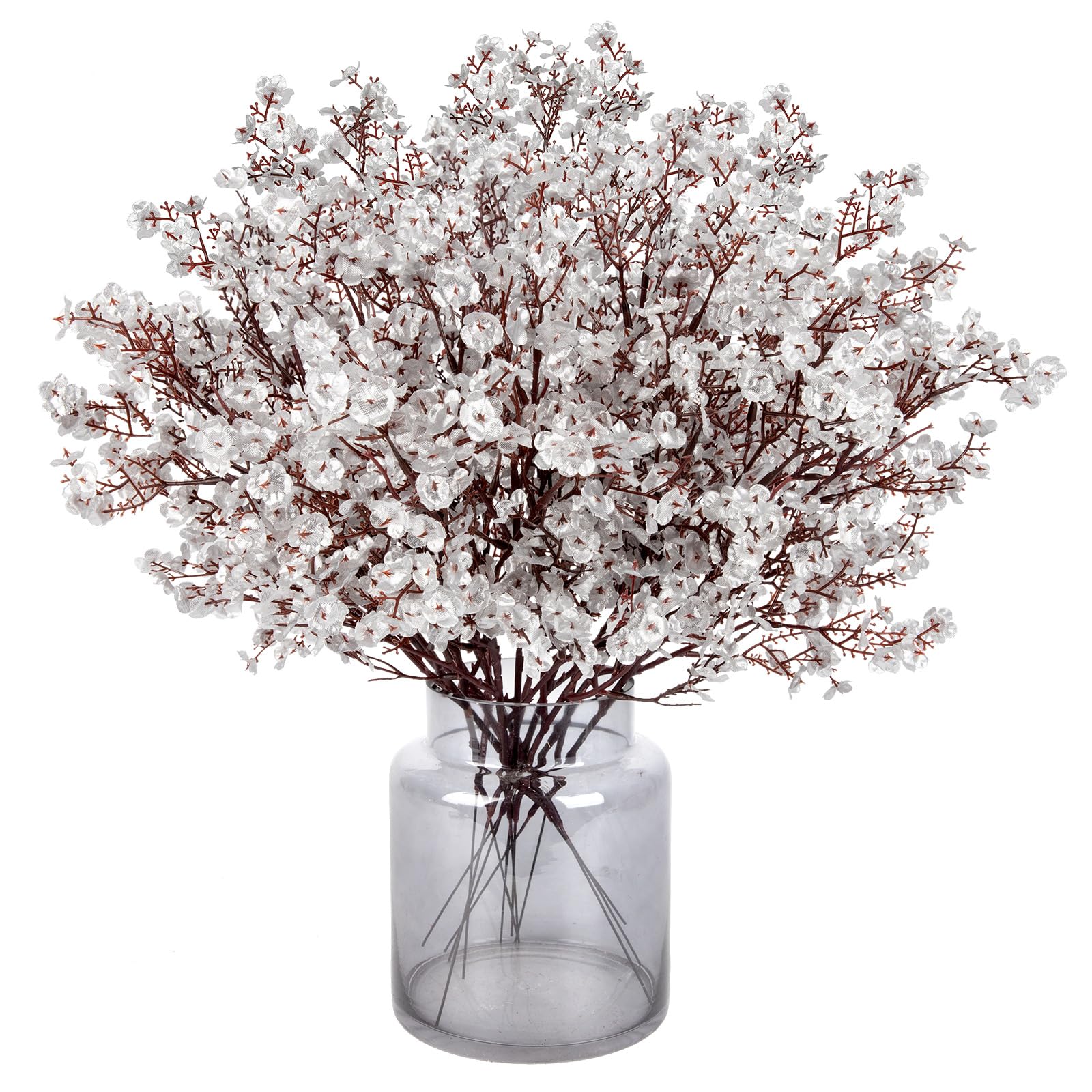 MACTING 12PCS Artificial Flowers for Decorations, Fake Babys Breath Flowers with Stem, Plastic Silk Flowers for Table Centerpieces Arrangement Winter Home Indoor Outdoor Decor(Silver)