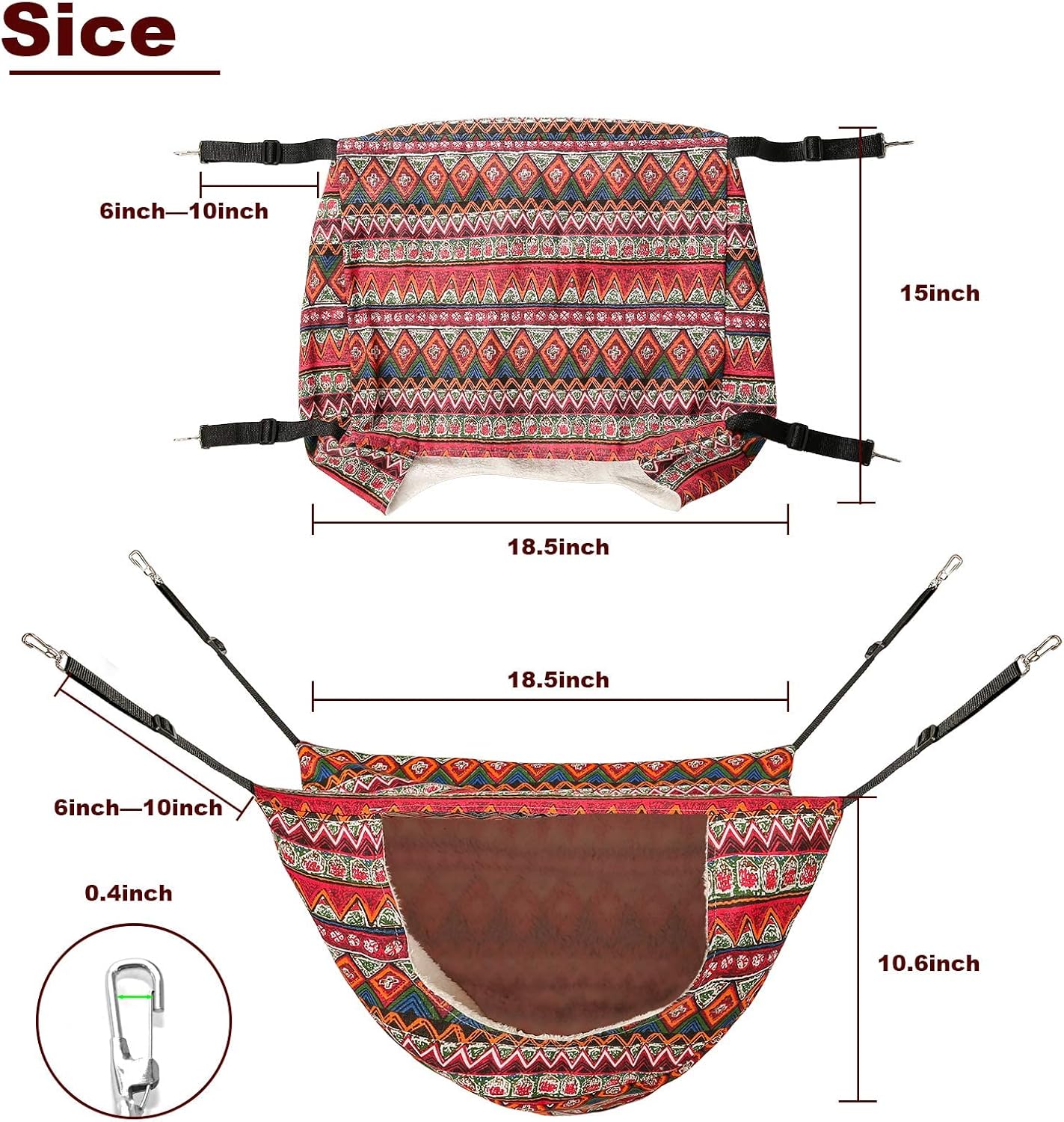 ONENIN Cat Cage Hammock,Hanging Soft Pet Bed for Kitten Ferret Puppy Rabbit or Small Pet,Double Layer Hanging Bed for Pets,2 Level Indoor Bag for Spring/Summer/Winter (Ethnic Style)