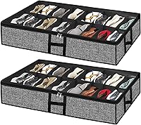Vista 13 de Organizador de almacenamiento de zapatos debajo de la cama para armario, paquete de 2, se adapta a 32 pares de cajas de contenedores de zapatos