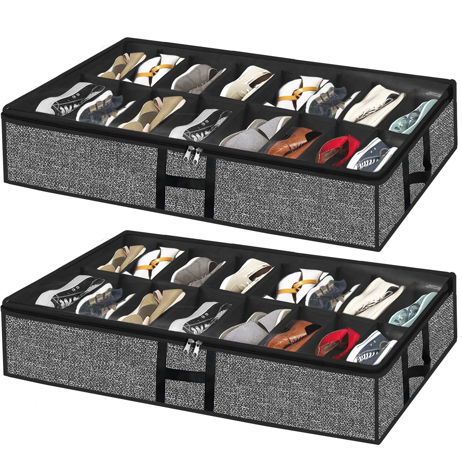 Meerainy Under Bed Shoe Storage Organizer 2 Pack, 32 Pairs, H-Handles