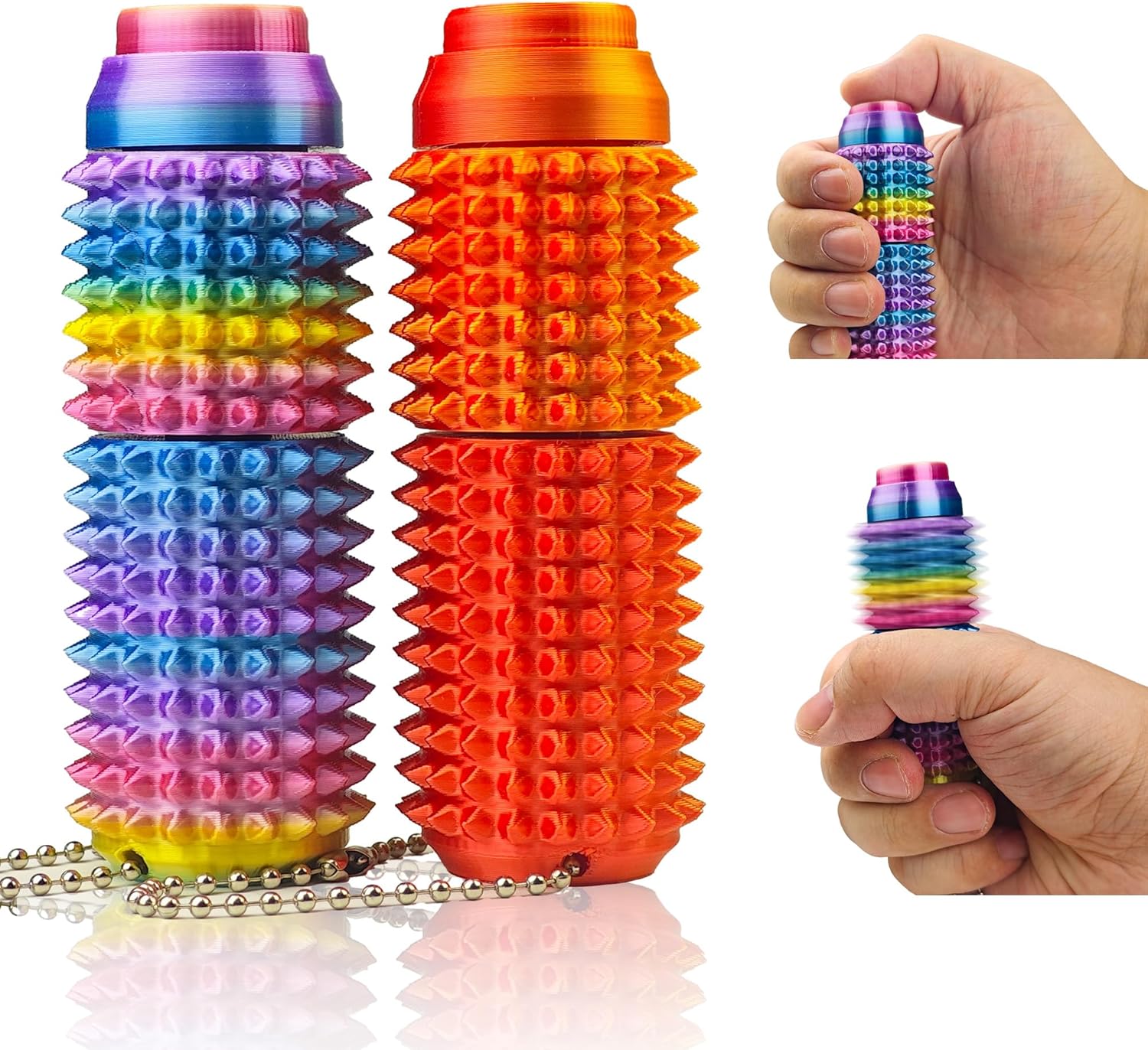 Button Click Spinner with Smooth Bearing, 3-in-1 Design of Little Ouchies Fidget, Pocket-Sized Mini Pain Stim Fidget Toy for Adults, Spiky Grippie Stim Keychain for Anxiety Relief