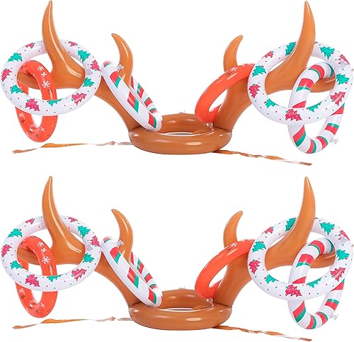 JOYIN Juego de 2 juegos inflables de lanzamiento de cuernos de reno, juegos de fiesta de Navidad, juego de lanzamiento de anillos para suministros